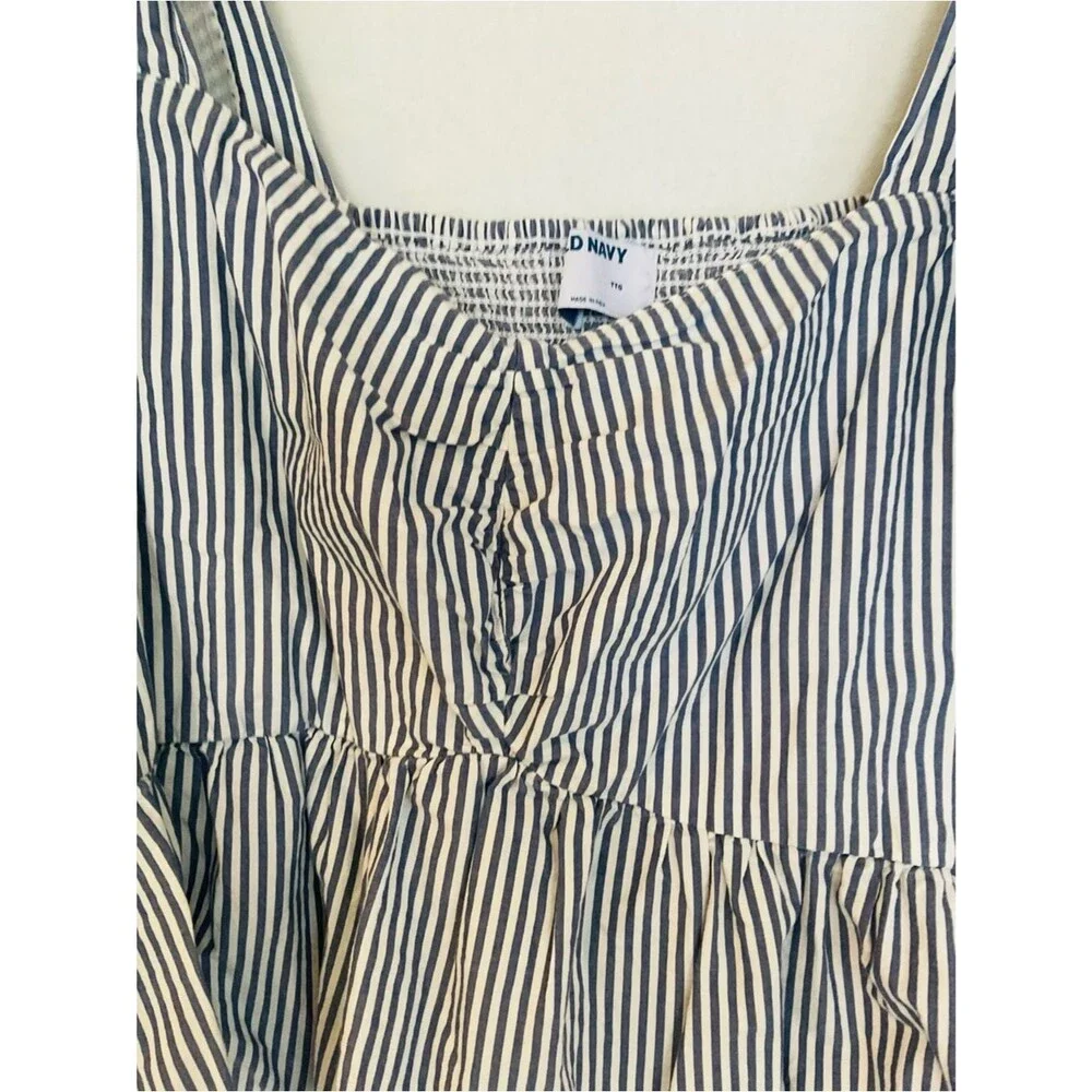 Old Navy Coastal Puff Sleeve Peplum Top XXL Cotton Striped Blue White Smocked